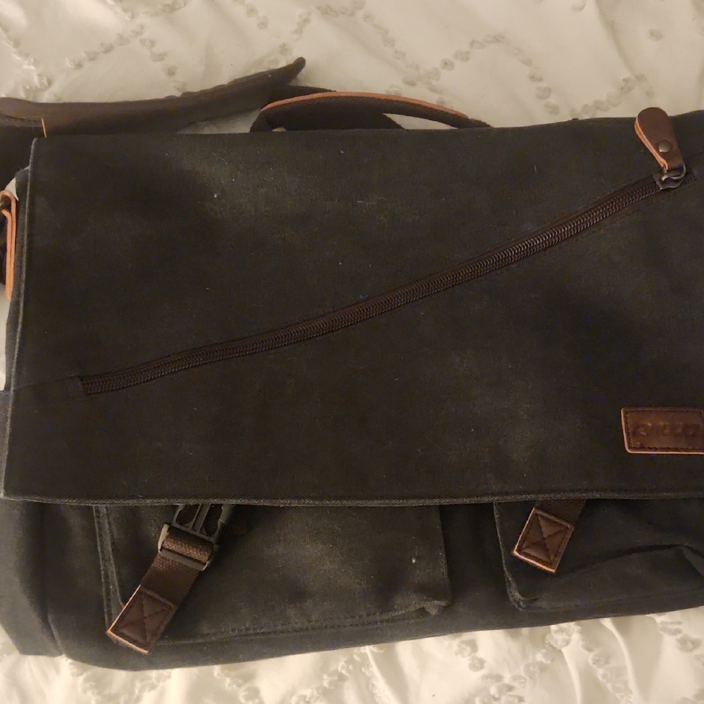 Stylish Black Canvas Messenger Bag